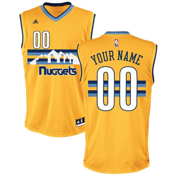 Men Denver Nuggets Adidas Gold Custom Alternate Replica NBA Jersey